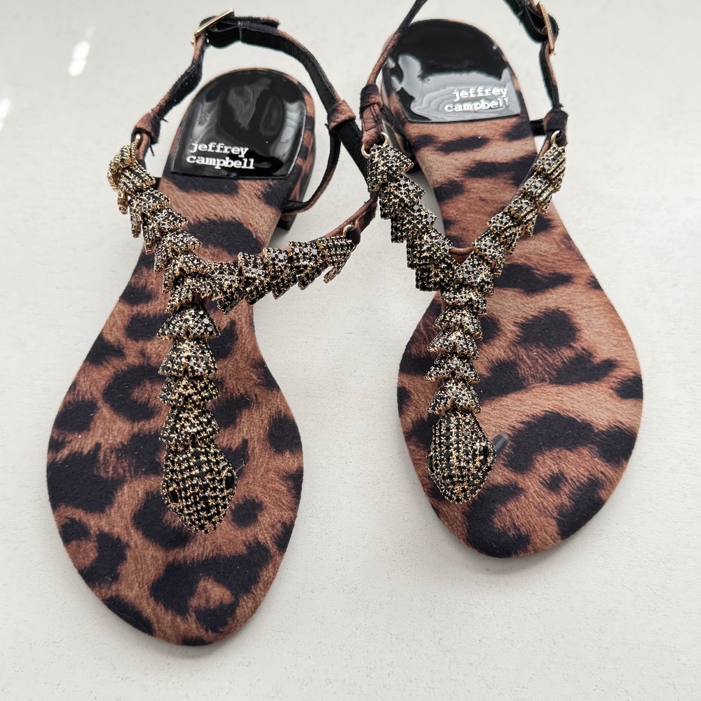 Jeffrey Campbell Kaa‎ Rhinestone Snake Embellished Sandals Cheetah Print Size 6